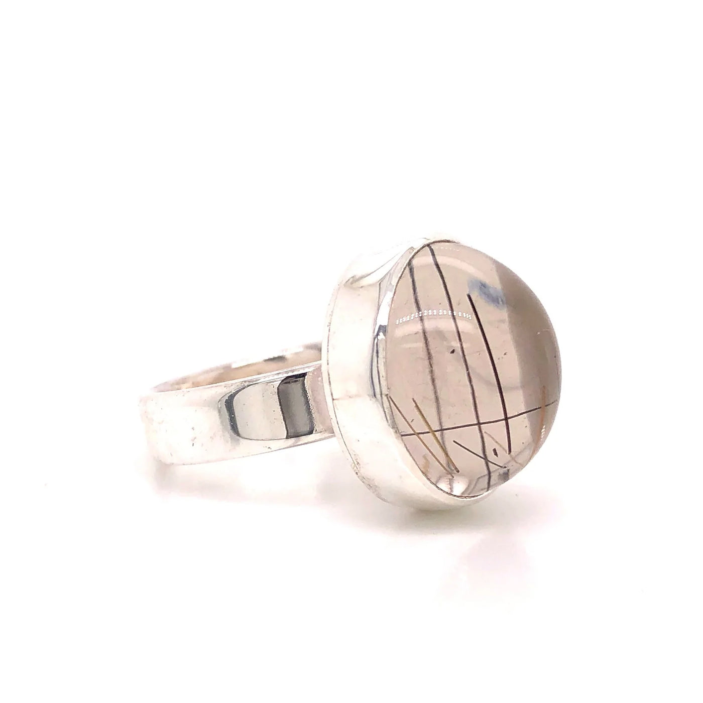 Tourmalated Quartz Cabochon in Sterling Ring