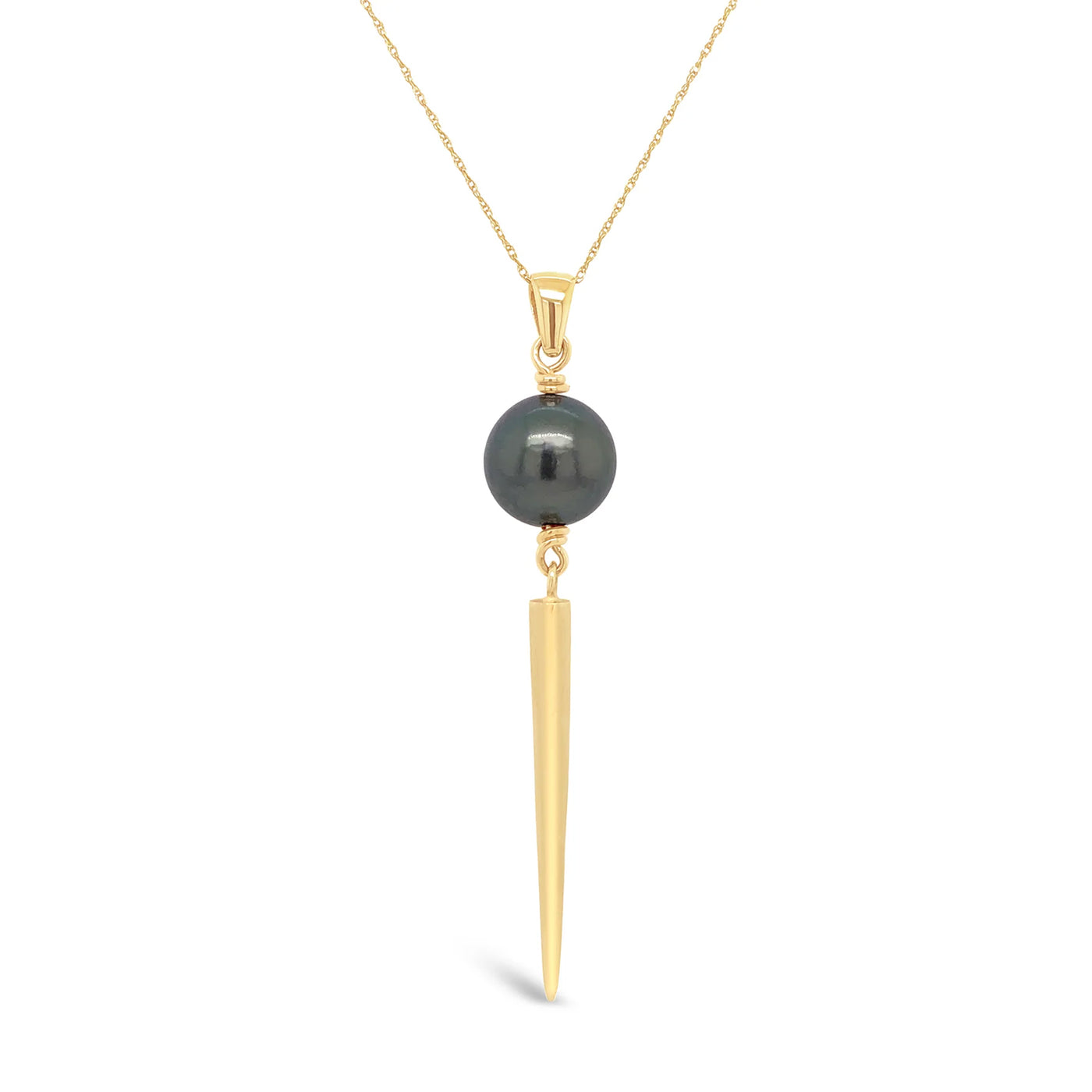 14ky Gold Tahitian Pearl with Satin Spike Necklace