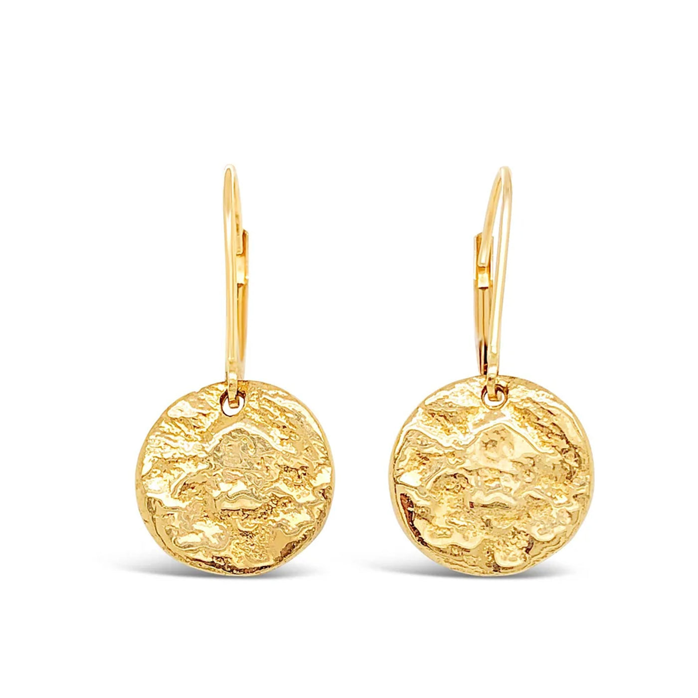 14k Yellow gold Small Textured Disc Earrings