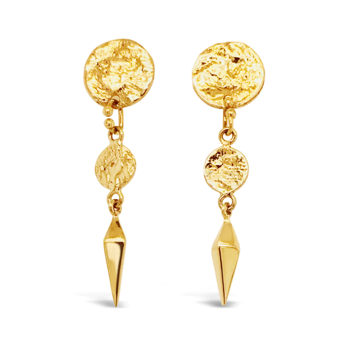 14ky Gold Textured Disc Earrings with 3D Spike