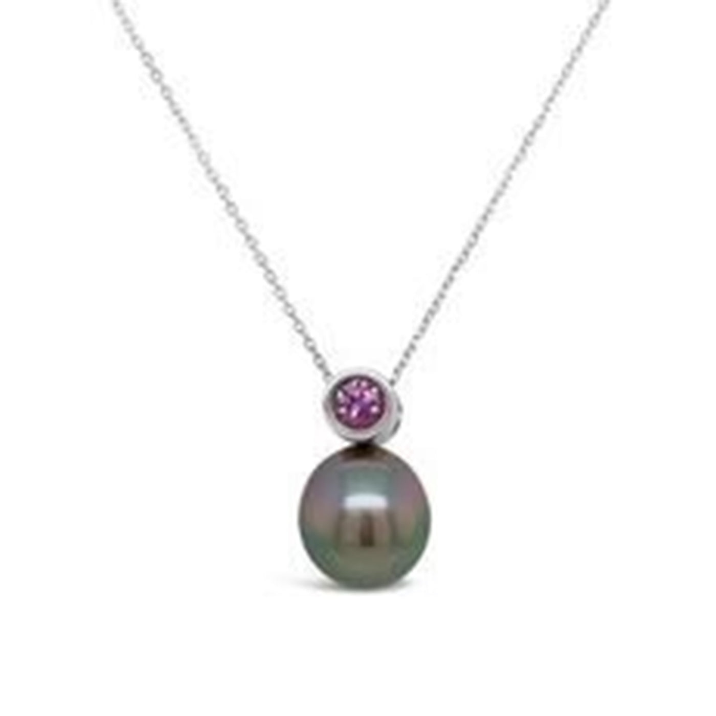 Sterling Silver Tahitian Pearl and Natural Pink Sapphire Pendant