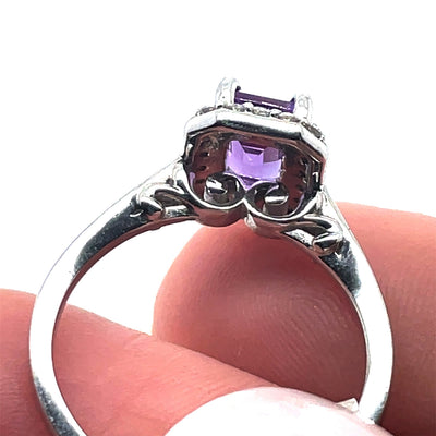14k Halo Amethyst Ring with 0.90 Diamonds