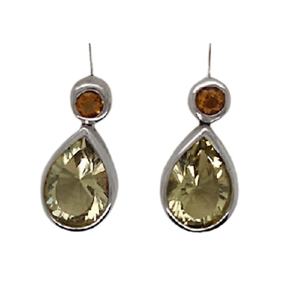 Feminine and bold Sterling Silver Lemon Quartz Pear and Citrine Ring