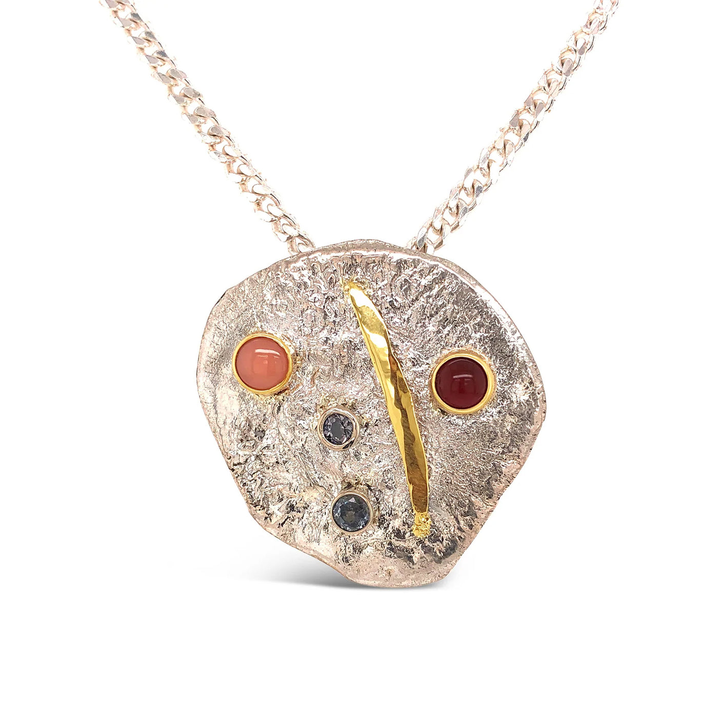 Original Irregular Sterling Disc with Colored Stones Necklace