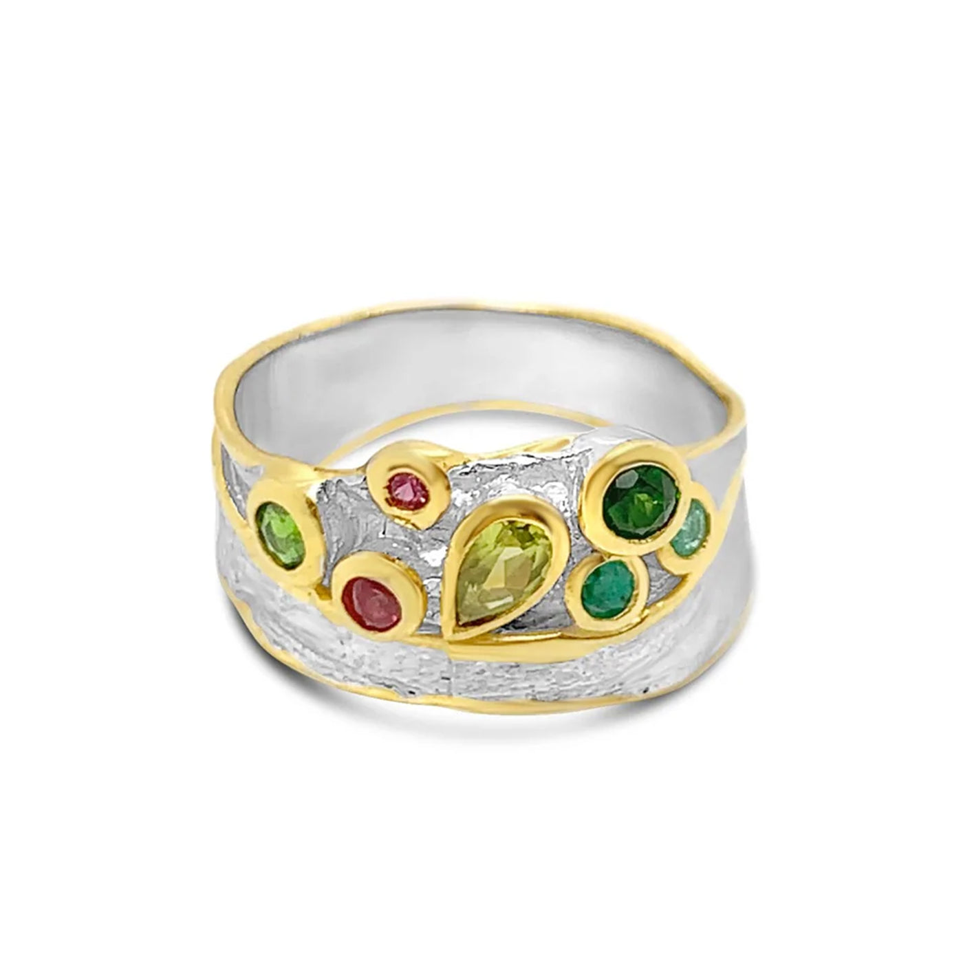 Sterling Peridot and Diopside Band with Vermeil Accents