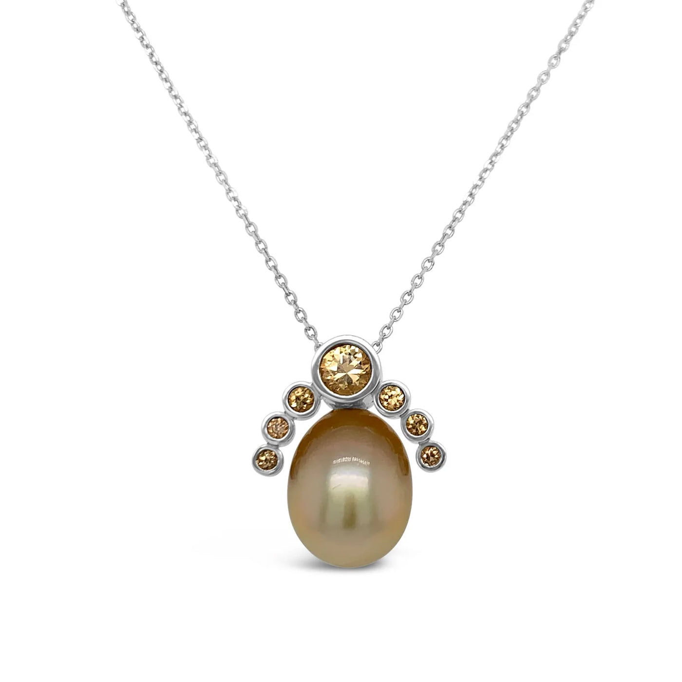 Golden Pearl and Sapphire Sterling Pendant