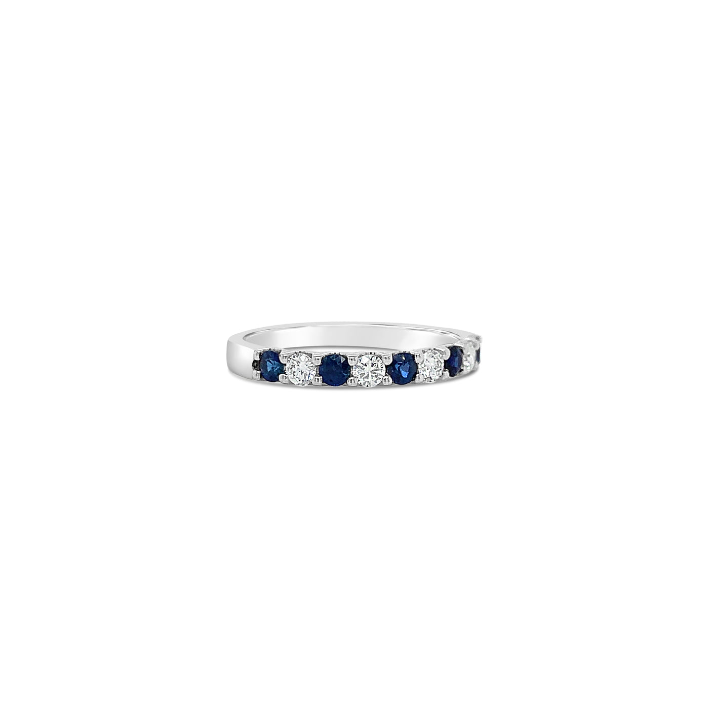Five Round Blue Sapphire and Diamond White Gold Band
