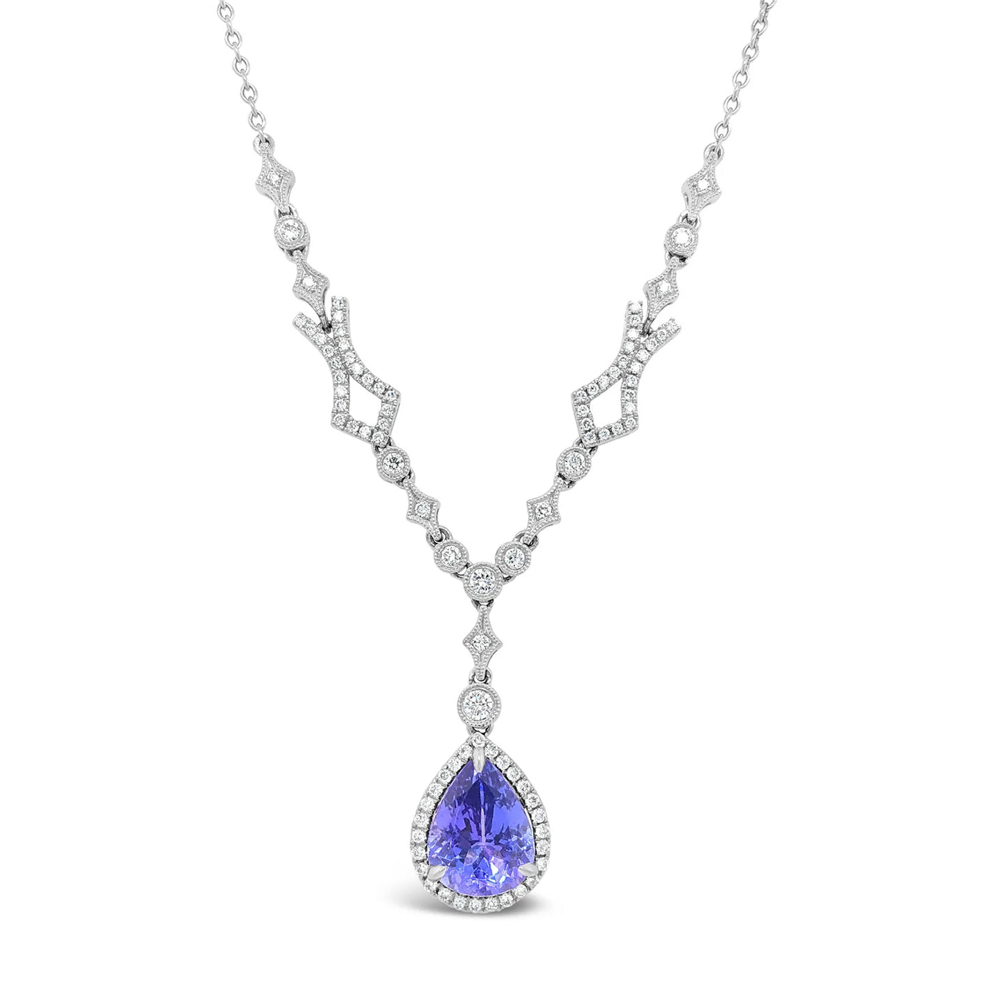Pear shaped tanzanite Necklace with Diamond accents