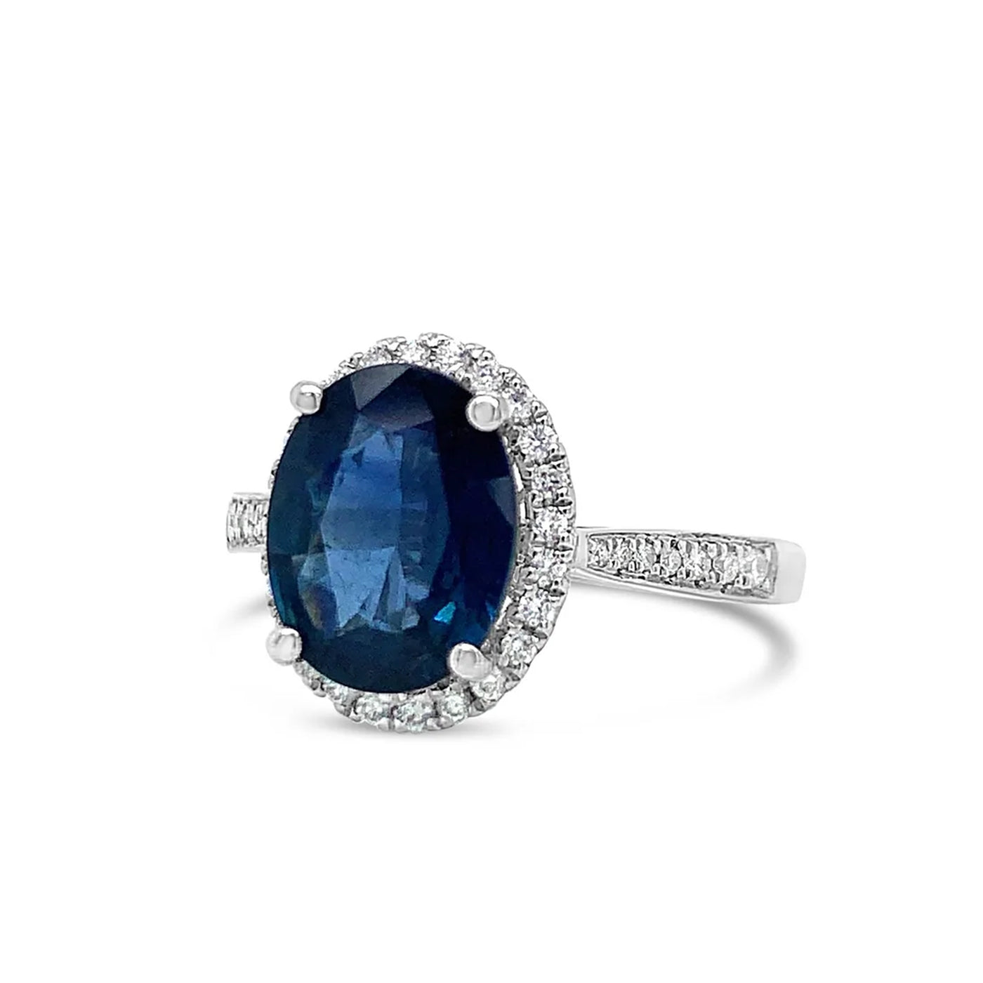 Oval Sapphire with Diamond Halo White Gold Ring