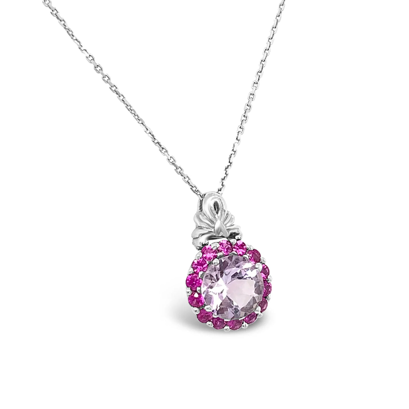 14kw Light Amethyst with Pink Sapphire Chain Necklace