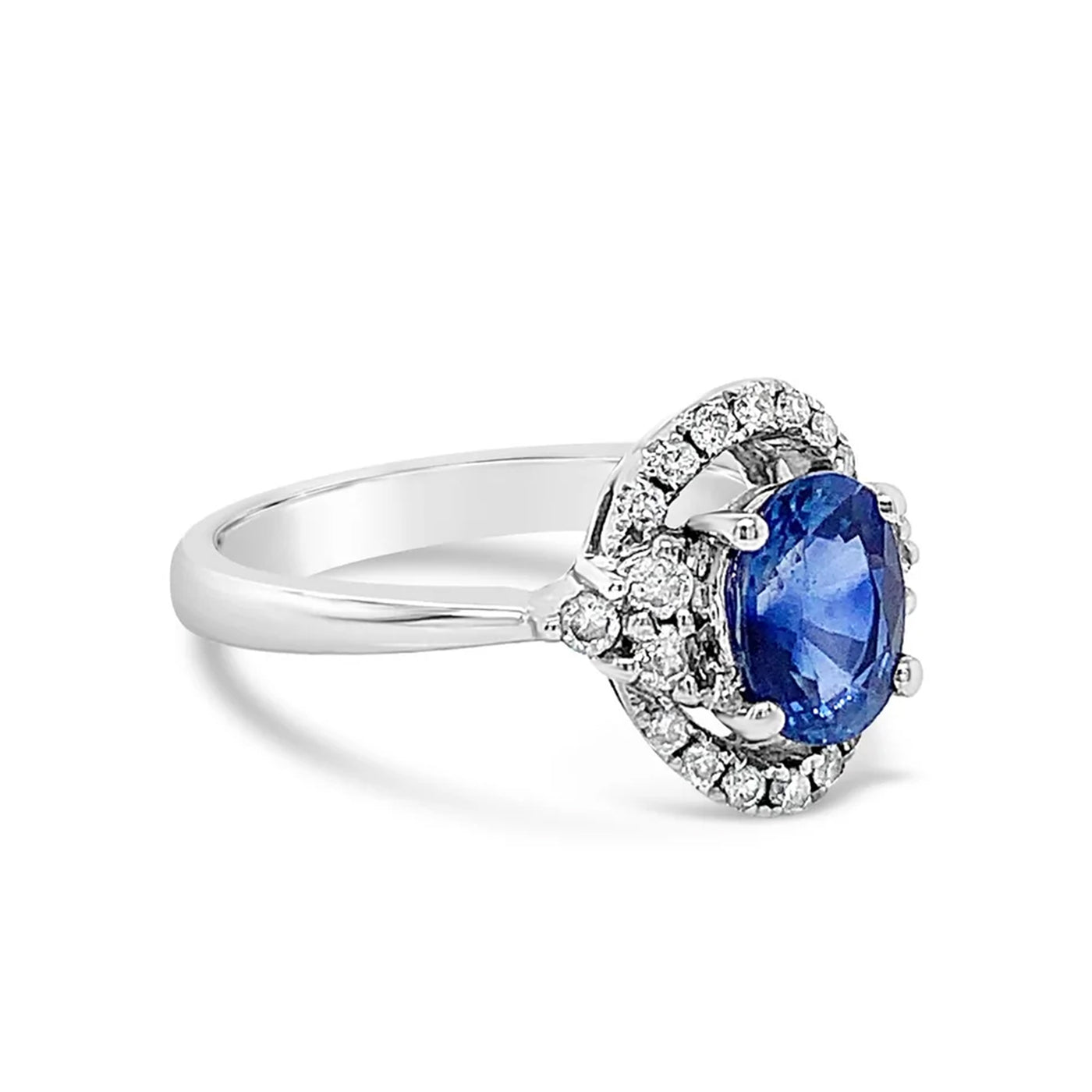 Sapphire with Diamond Halo White Gold Ring