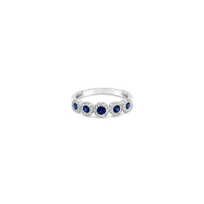 Blue Sapphire and Diamond 3 Stone Ring