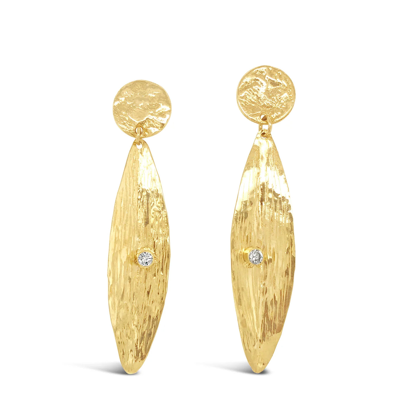 14ky Textured Disc Earrings with Diamond