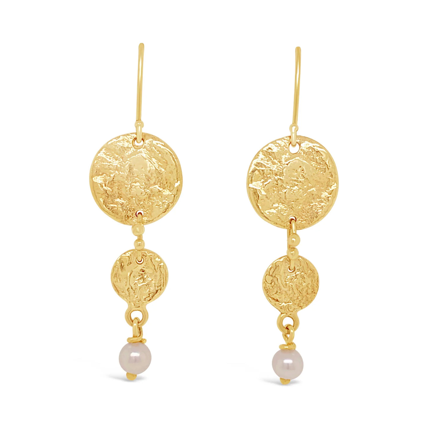 14ky Textured Disc with Cultured Pearl Earrings
