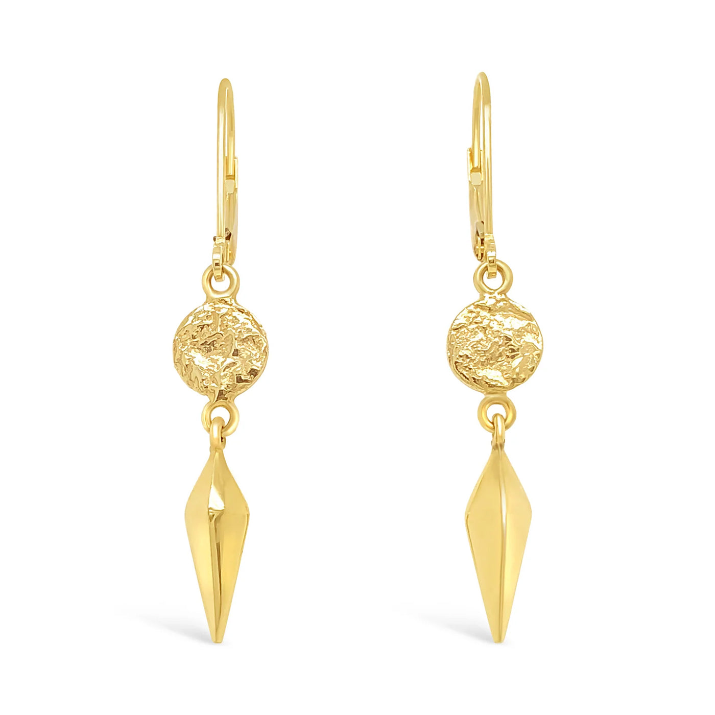 14ky Gold XSm Textured Disc with 3D Spike Earrings