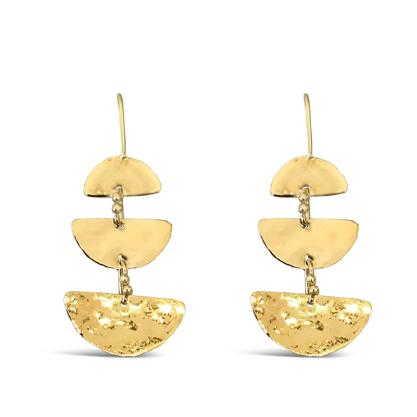 14ky Gold Hammered Half Circle Dangle Earrings