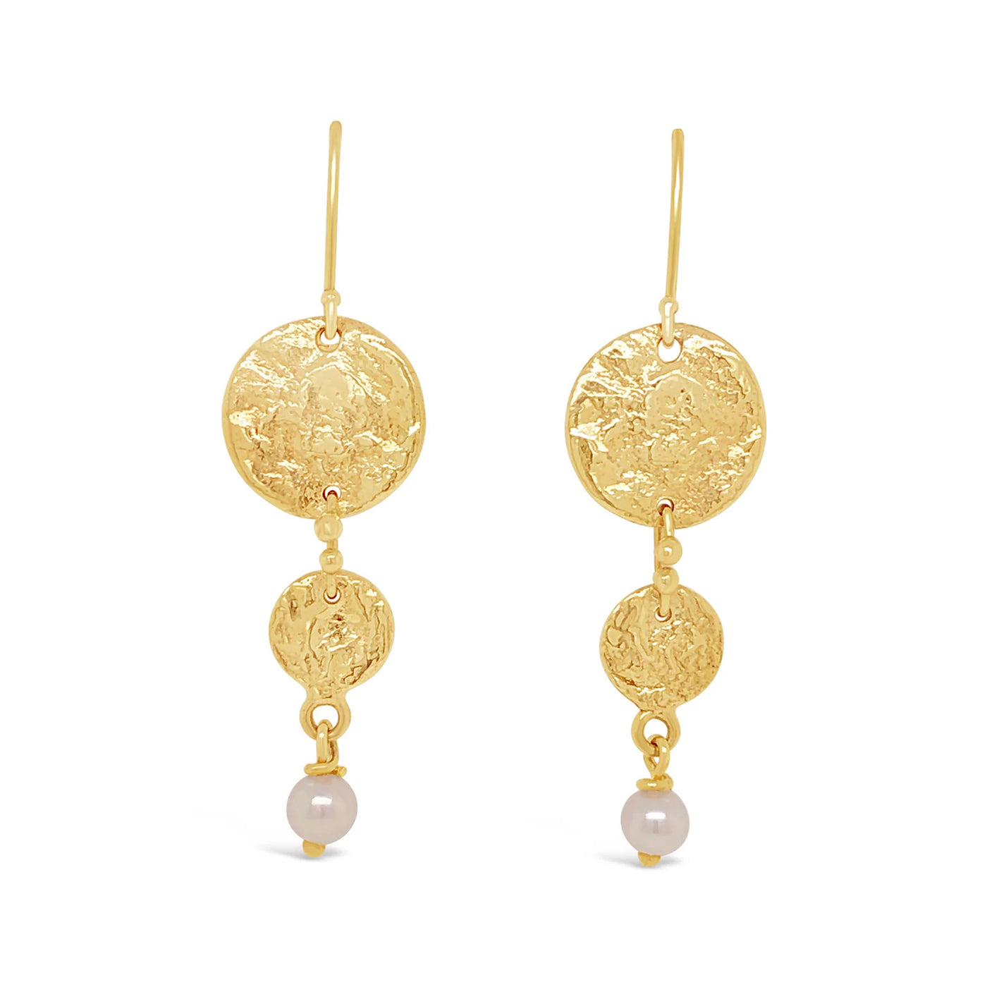 14ky Textured Disc Earrings with Cultured Pearl