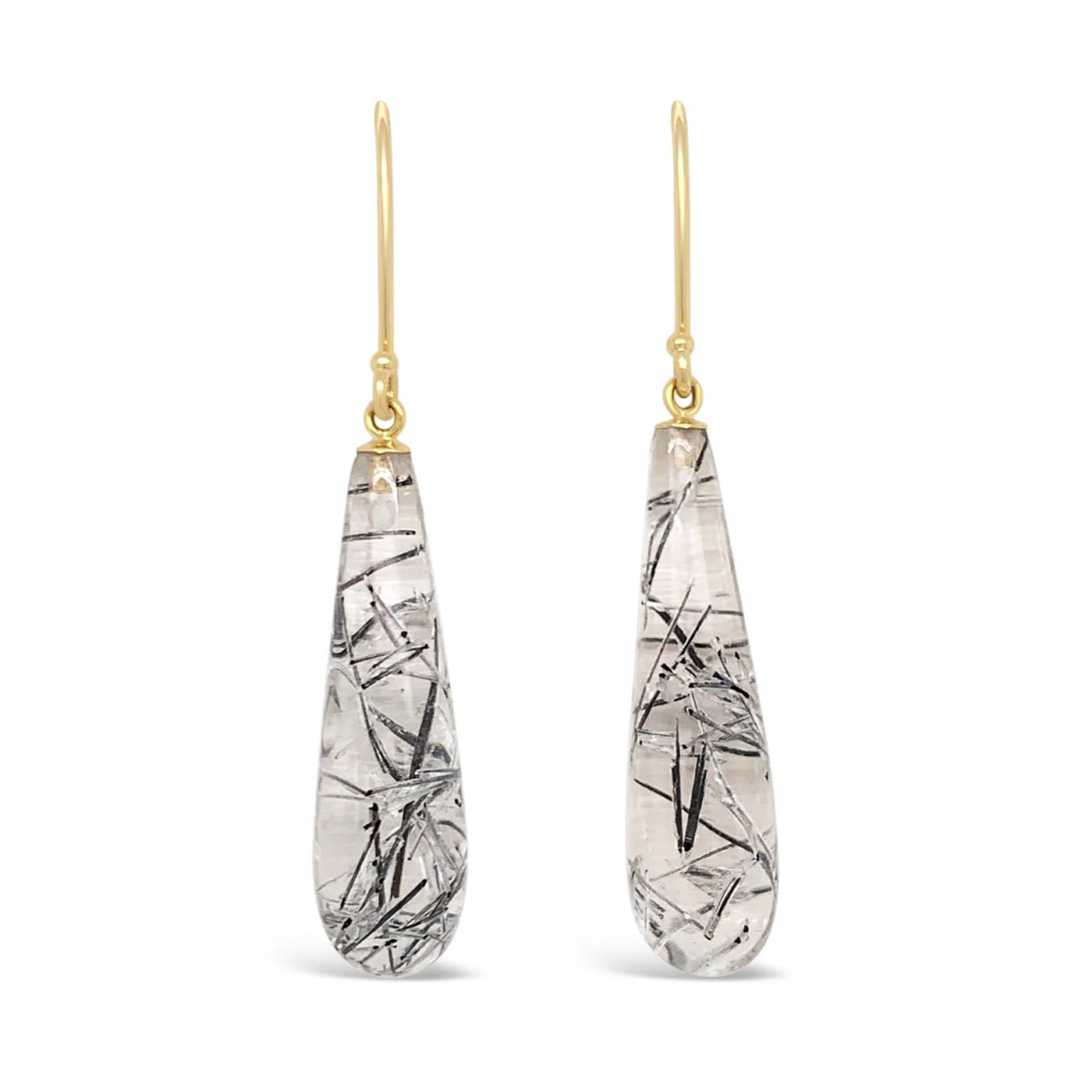 14ky Gold Black Tourmalinated Quartz Earrings