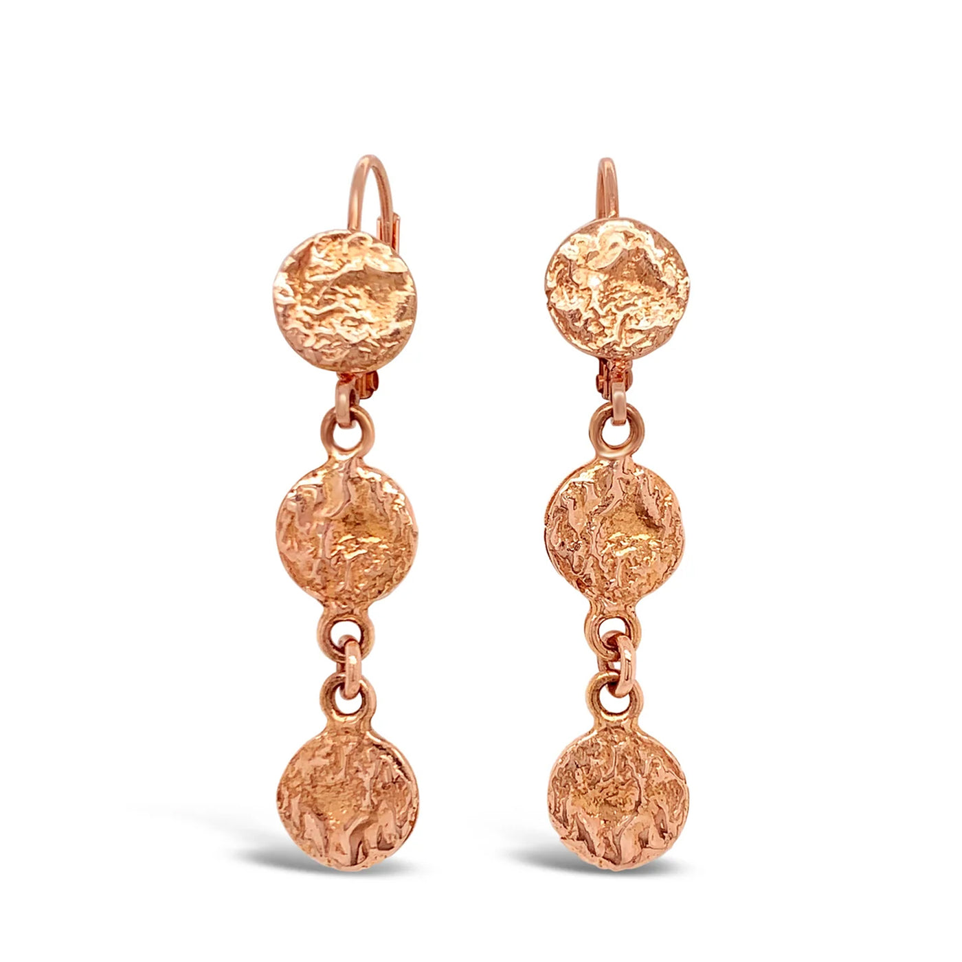 14kr Gold Tiny Textured Disc Dangles Earrings
