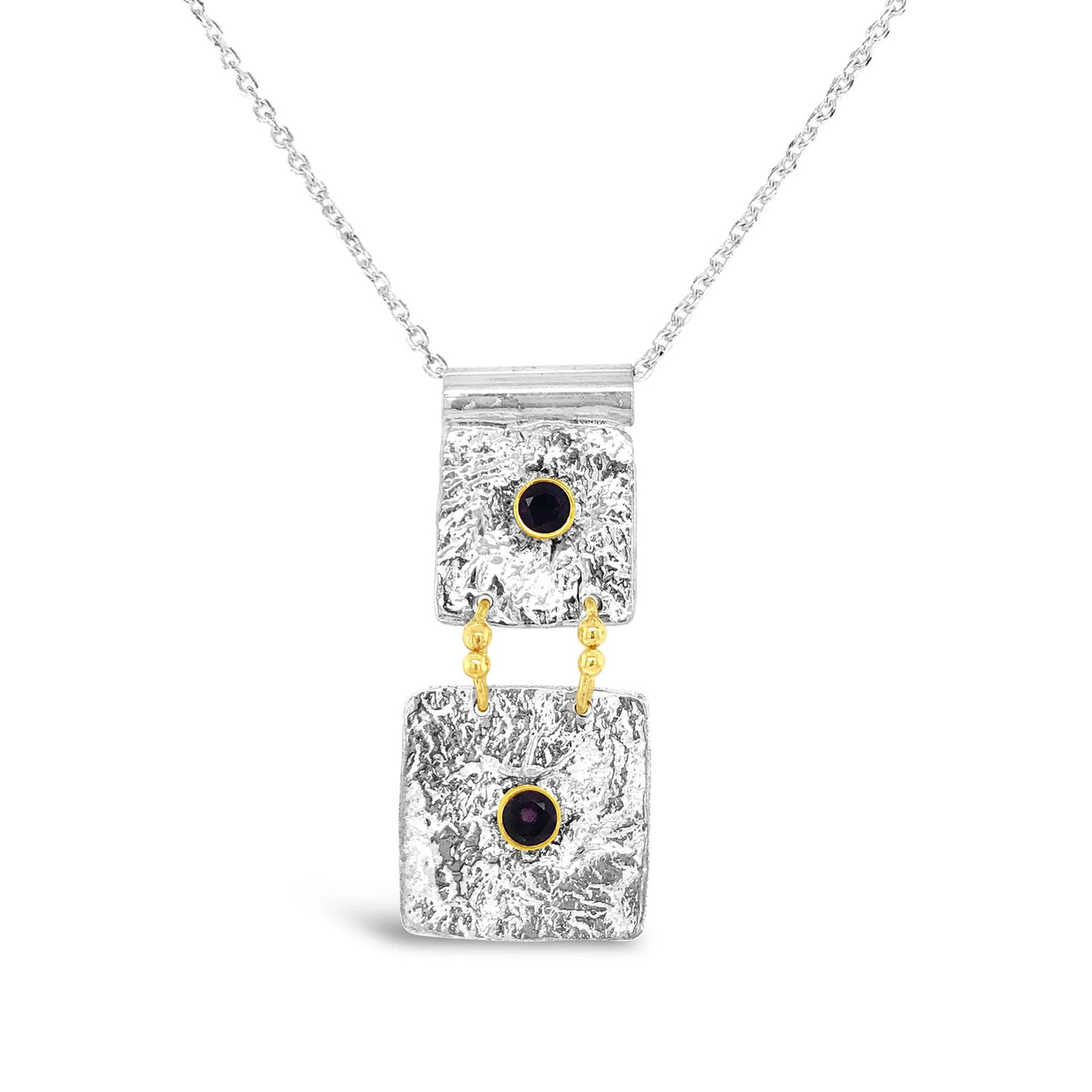 Sterling Silver and 14k Gold Accent Amethyst Necklace
