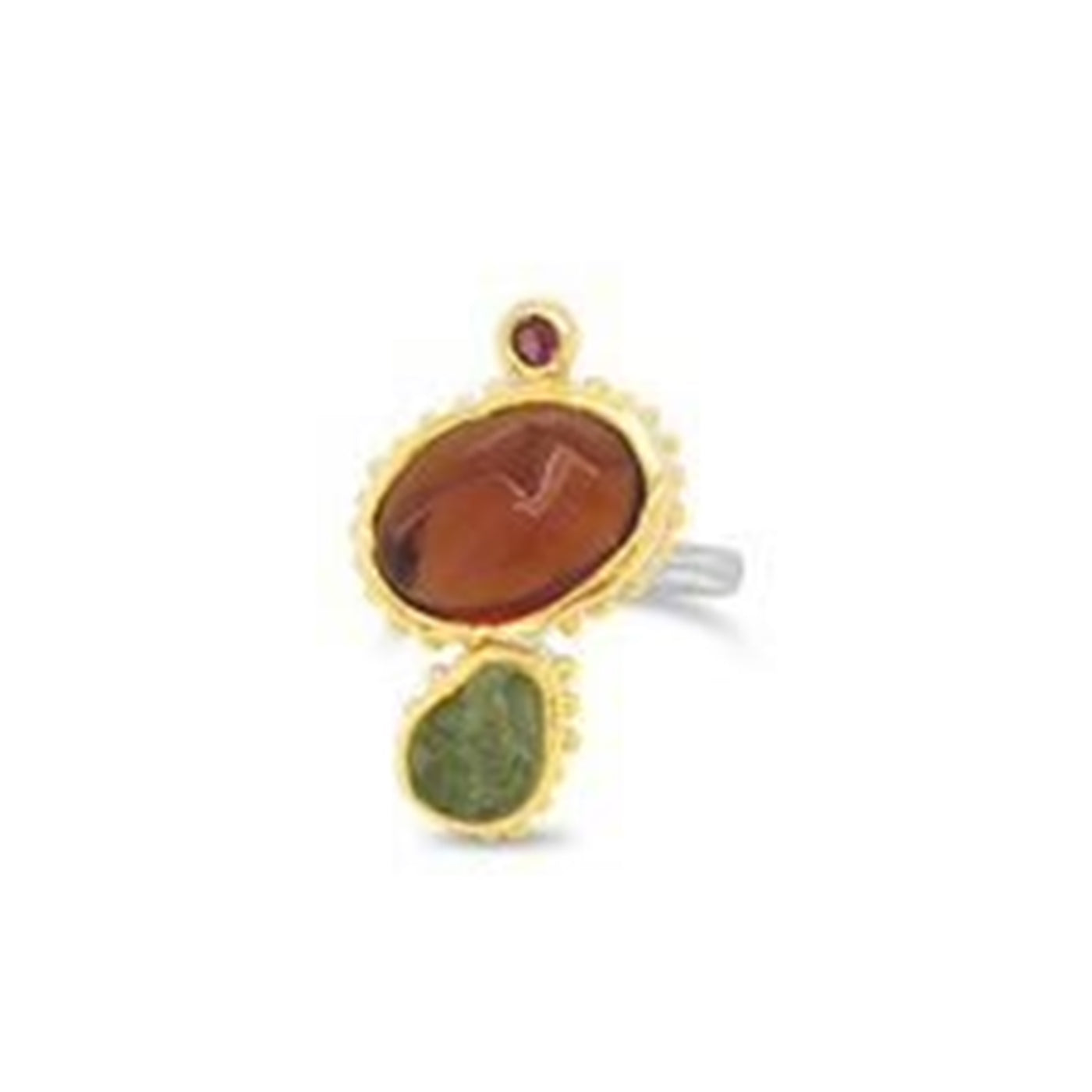 Sterling and Vermeil Rough Peridot and Hessonite Ring