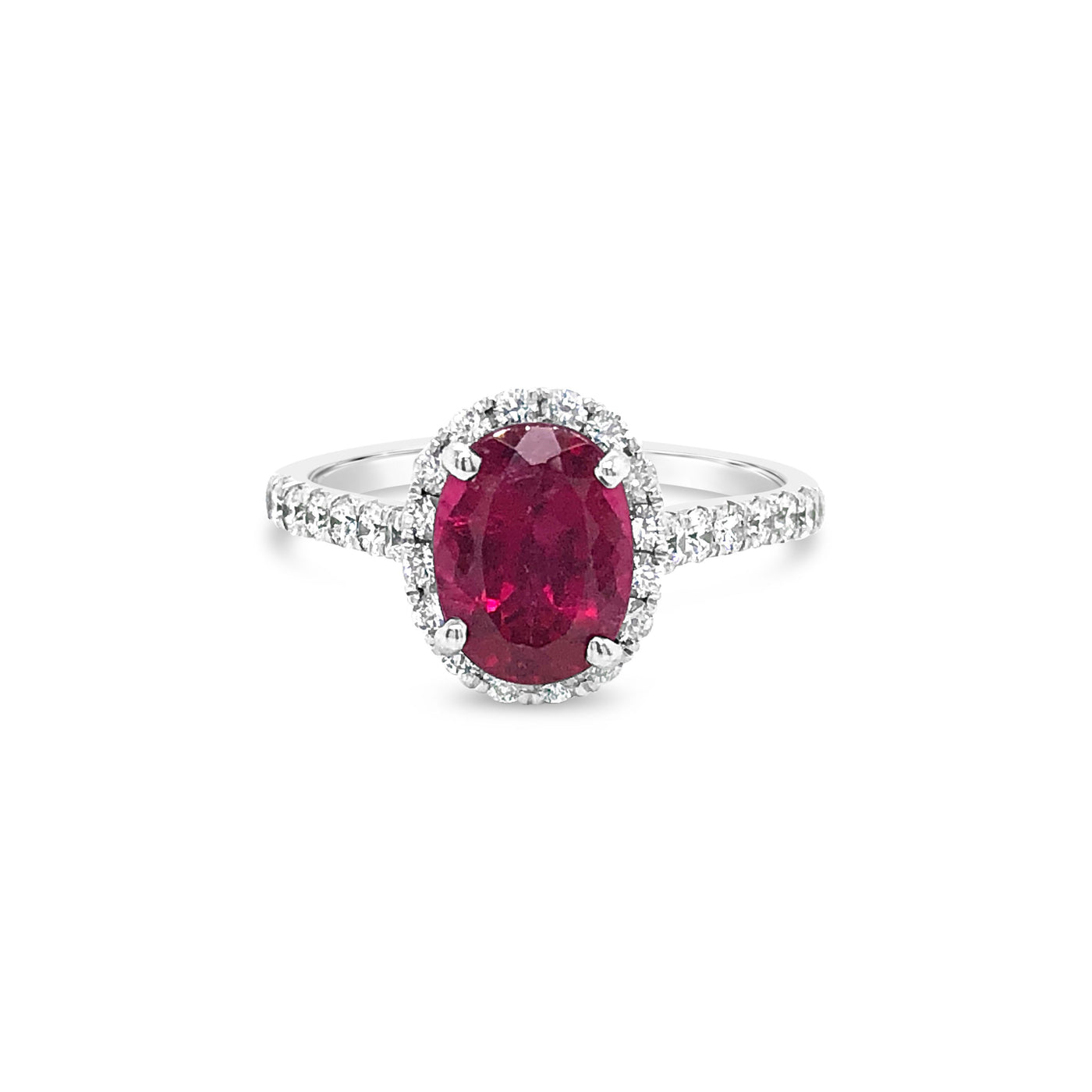 Oval Rubellite White Gold Ring with Diamond Halo