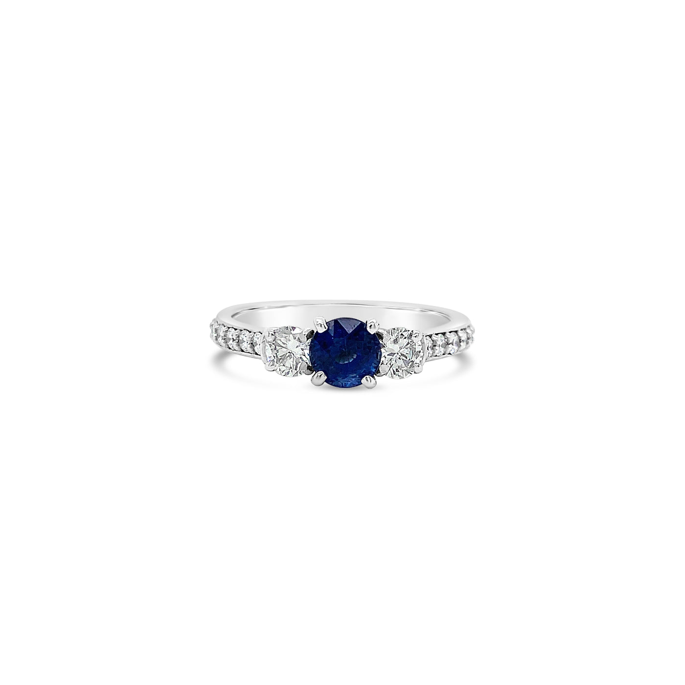 Five Round Blue Sapphire and Diamond White Gold Band