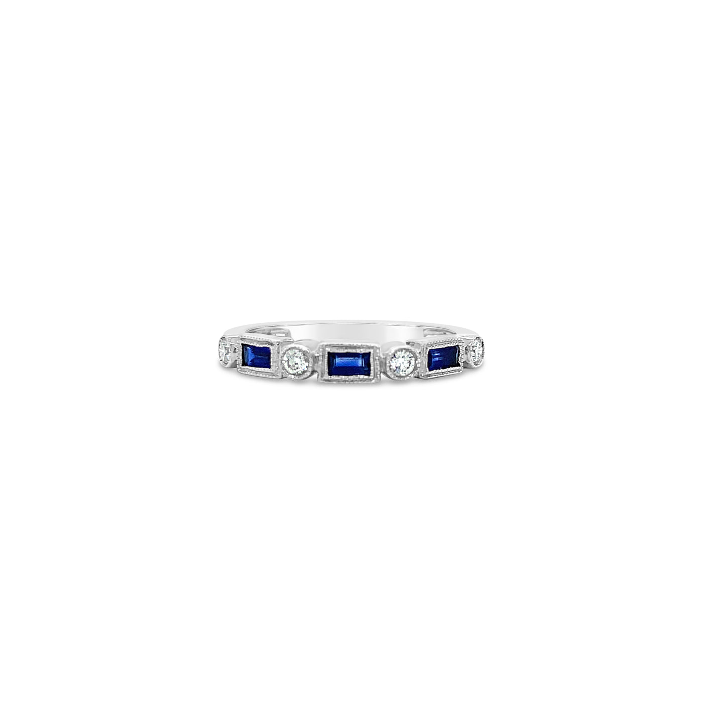 Blue Sapphire and Diamond 3 Stone Ring