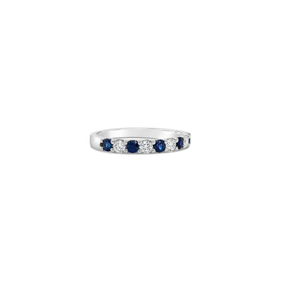 Blue Sapphire and Diamond 3 Stone Ring